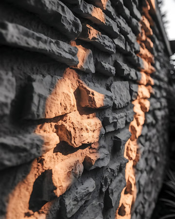 a close up of a stone wall with a fireの素材