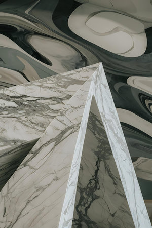 a white triangle with a black and white marble patternの素材