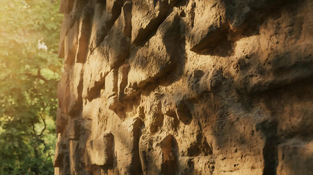 a stone wall with a tree in the backgroundの素材
