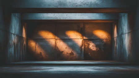 a dark room with a light coming from the ceilingの素材