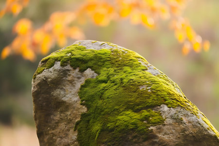 a rock covered in moss and mossの素材