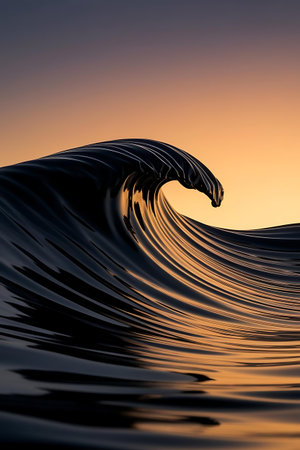 a wave is seen in the sunsetの素材
