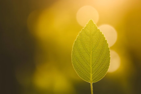 a leaf with the sun shining behind itの素材