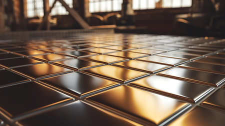 a close up of a metal floor with a lot of squaresの素材