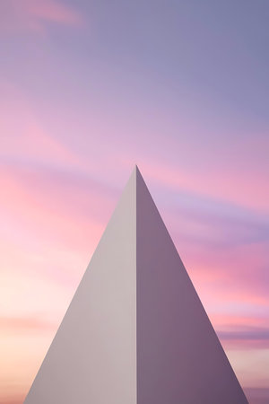 a white pyramid with a sunset in the backgroundの素材