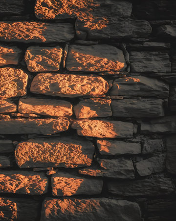 a stone wall with a fire in the middleの素材