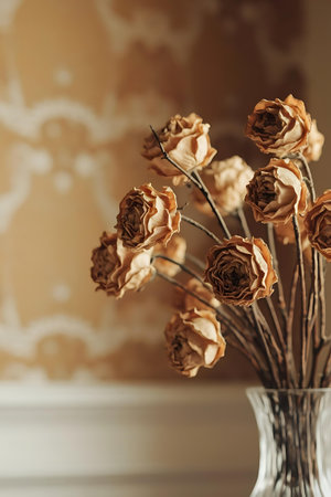 a vase filled with dried flowers on a tableの素材