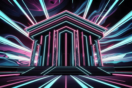 a building with neon lights in the middleの素材