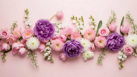 a pink and purple flower border with white and pink flowersの素材