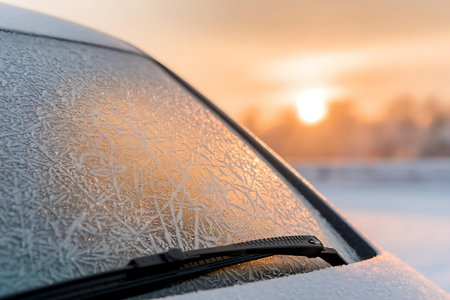 a car windshield covered in frostの素材