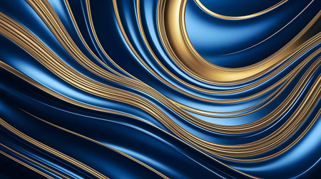 a blue and gold background with a curved waveの素材
