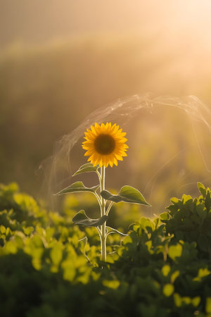 a sunflower in the middle of a fieldの素材