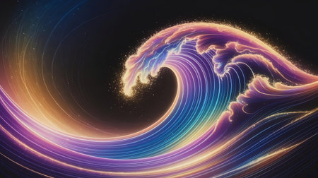 a wave with colorful lines and starsの素材