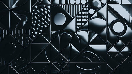 a black and white photo of a wall with many different shapesの素材