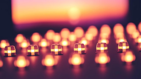 a bunch of candles sitting on top of a tableの素材