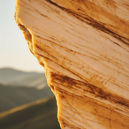 a close up of a rock with a mountain in the backgroundの素材