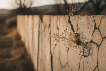 a plant growing on a concrete wallの素材