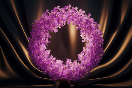 a purple flower wreath on a black backgroundの素材
