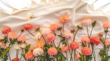 a bunch of flowers on a white clothの素材