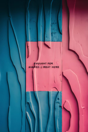 a pink and blue wall with a red and blue signの素材