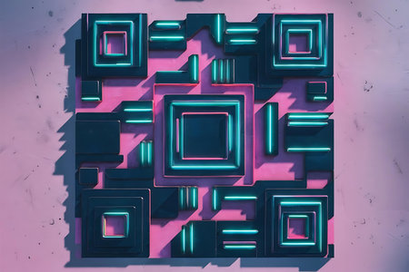 a pink and blue wall with a green and red neon signの素材