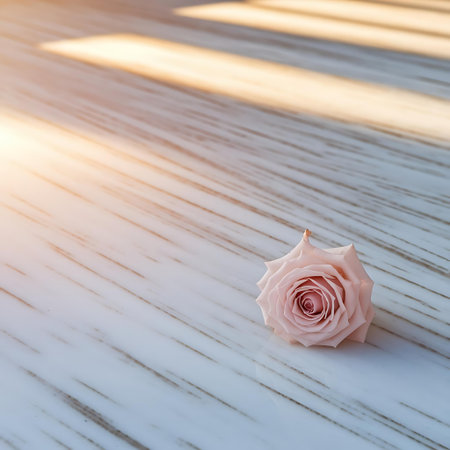 a single rose on a wooden tableの素材