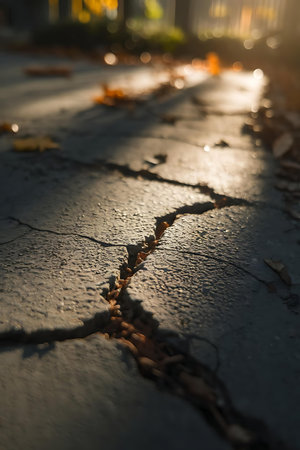 a street with a crack in the roadの素材
