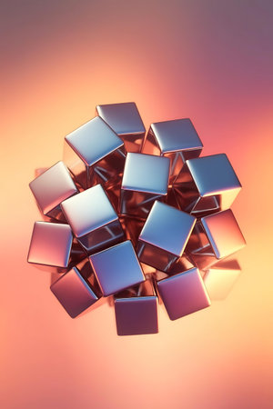 a pile of shiny cubes on a pink backgroundの素材