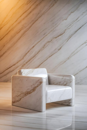 a white marble chair with a gold accentの素材