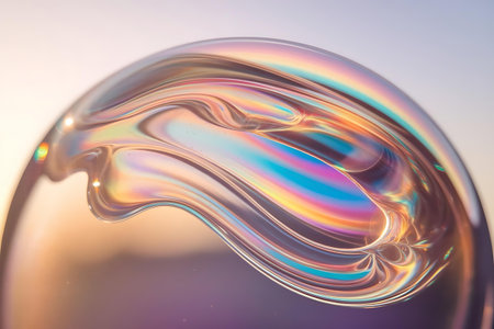 a soap bubble with a rainbow colored swirlの素材