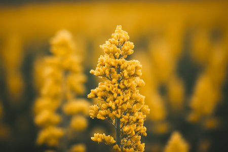a yellow flower in the middle of a fieldの素材