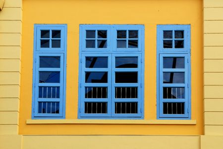 colorful old house and window in the cityの写真素材