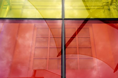 colorful glass panel in the cityの写真素材