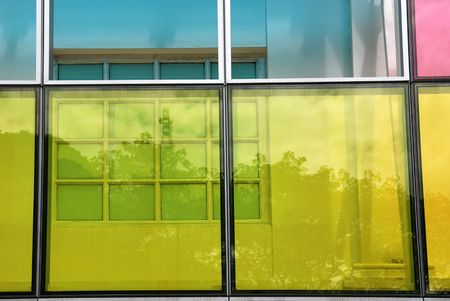 colorful glass panel in the cityの写真素材