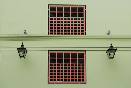 colorful old house and window in the cityの写真素材