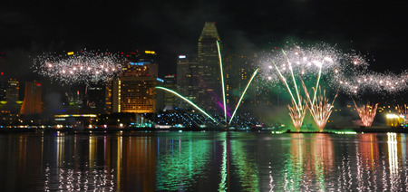 fire work display in the city water front bay