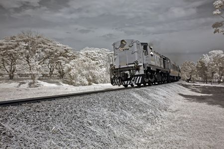 Infrared photo – train and railway in the parks