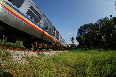 moving train and blue skies in the urban