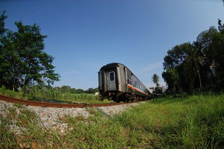 moving train and blue skies in the urban