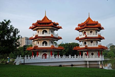 chinese pagoda in the chinese gardensの写真素材