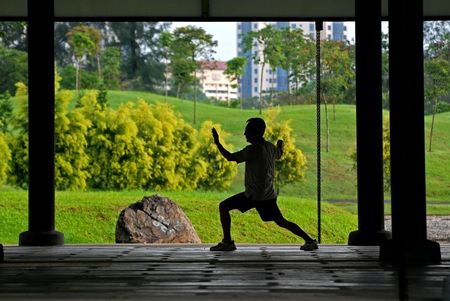 man practicing taiji in the parks