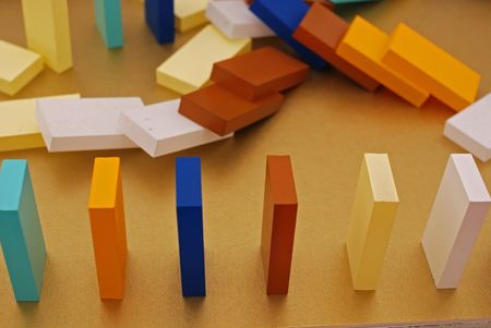 colorful domino card on the tableの写真素材