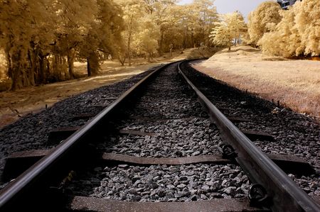 Infrared photo – railway, landscape and tree in the parks