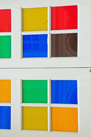 colorful door and old buildingの写真素材