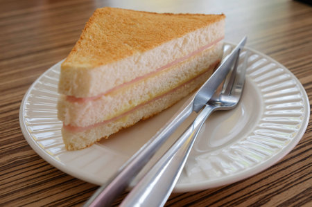 sandwich with ham and cheese for the breakfastの写真素材