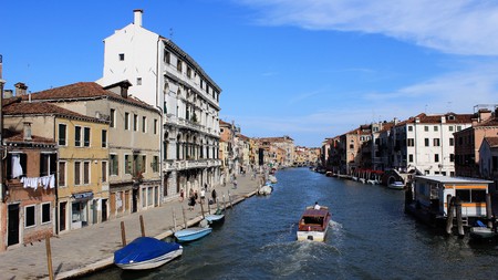 Colorful Panorama View Of Old Riverside Residence In Venice Italyのeditorial素材
