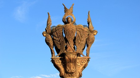 Art  in the city angle lamp with clear sky in Macedoniaの写真素材