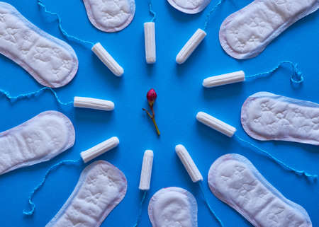 The evolution of a menstrual cycle from light to heavy flow - flat lay, conceptの写真素材