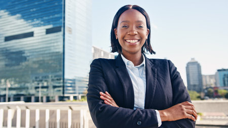 Confident Businesswoman Standing Outdoors in Modern Urban Environment