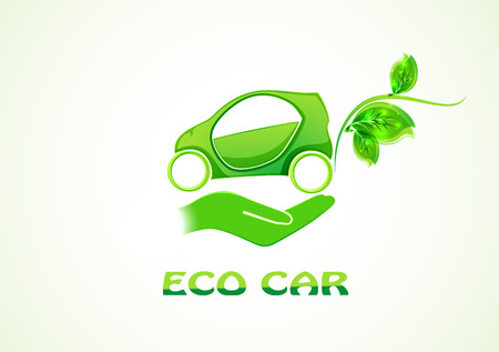 Eco car concept green drive with leaf symbol, vector illustrationのイラスト素材